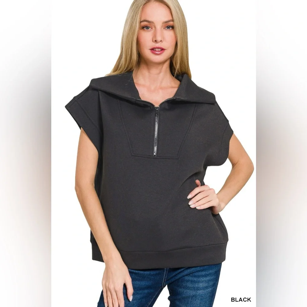 Zenana Scuba Half Zip Top - Picture 1 of 4